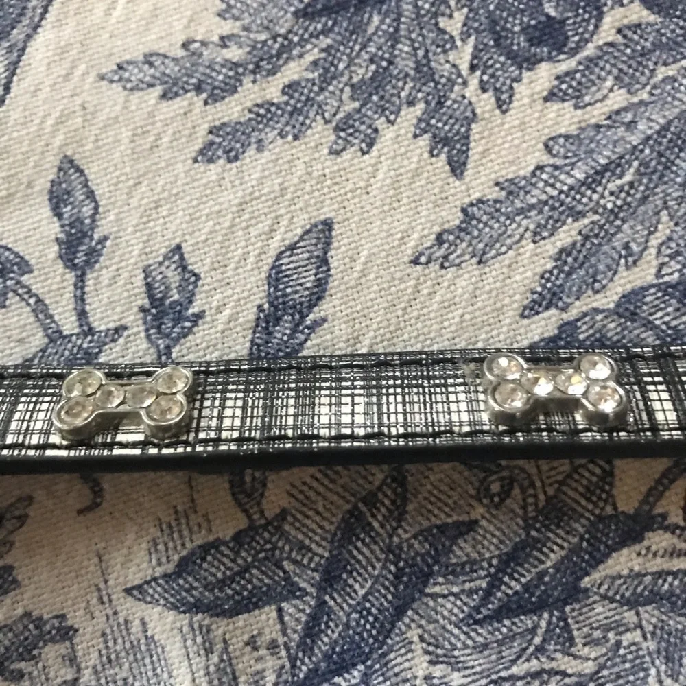Dog Collar Black & White Pattern w/ Rhinestones and Sparkle Bones NWOT